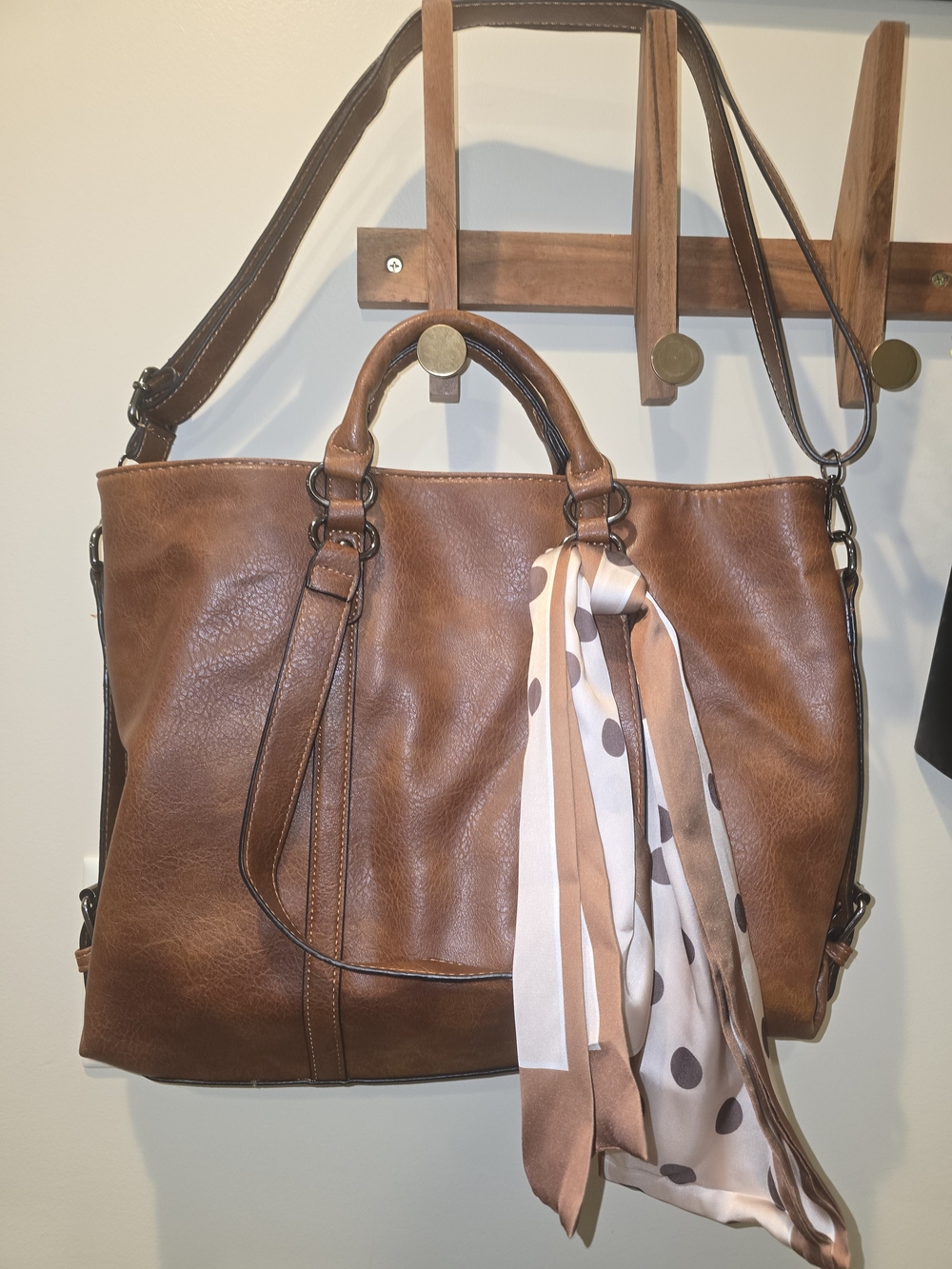 Women’s Brown Tote Shoulder Bag with Scarf